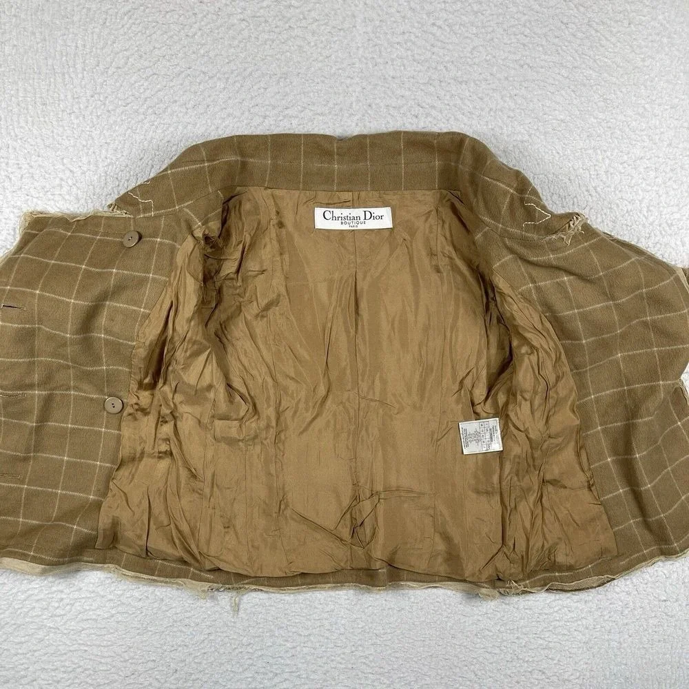 Christian Dior Jacket Womens 6 Tan‎ Wool Angora Windowpane Deconstructed France